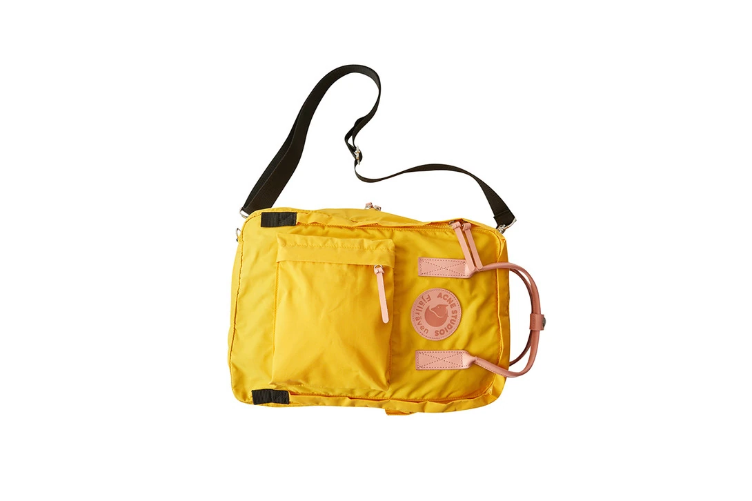 Acne Studios x Fjallraven Collaboration Collection Lookbook T-shirt Yellow Kanken Backpack Deep Orange Clutch Blue