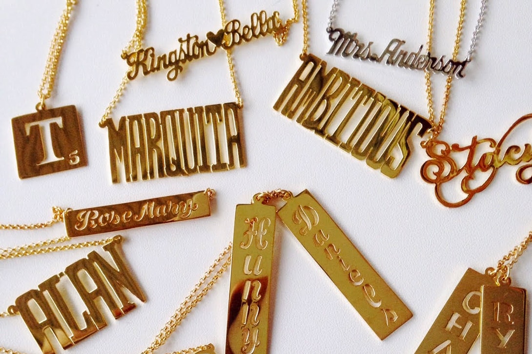 The Creative Come Up Nameplate Necklaces Earrings Gold Silver