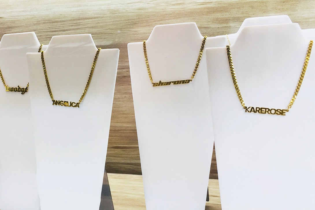 The Creative Come Up Nameplate Necklaces Earrings Gold Silver