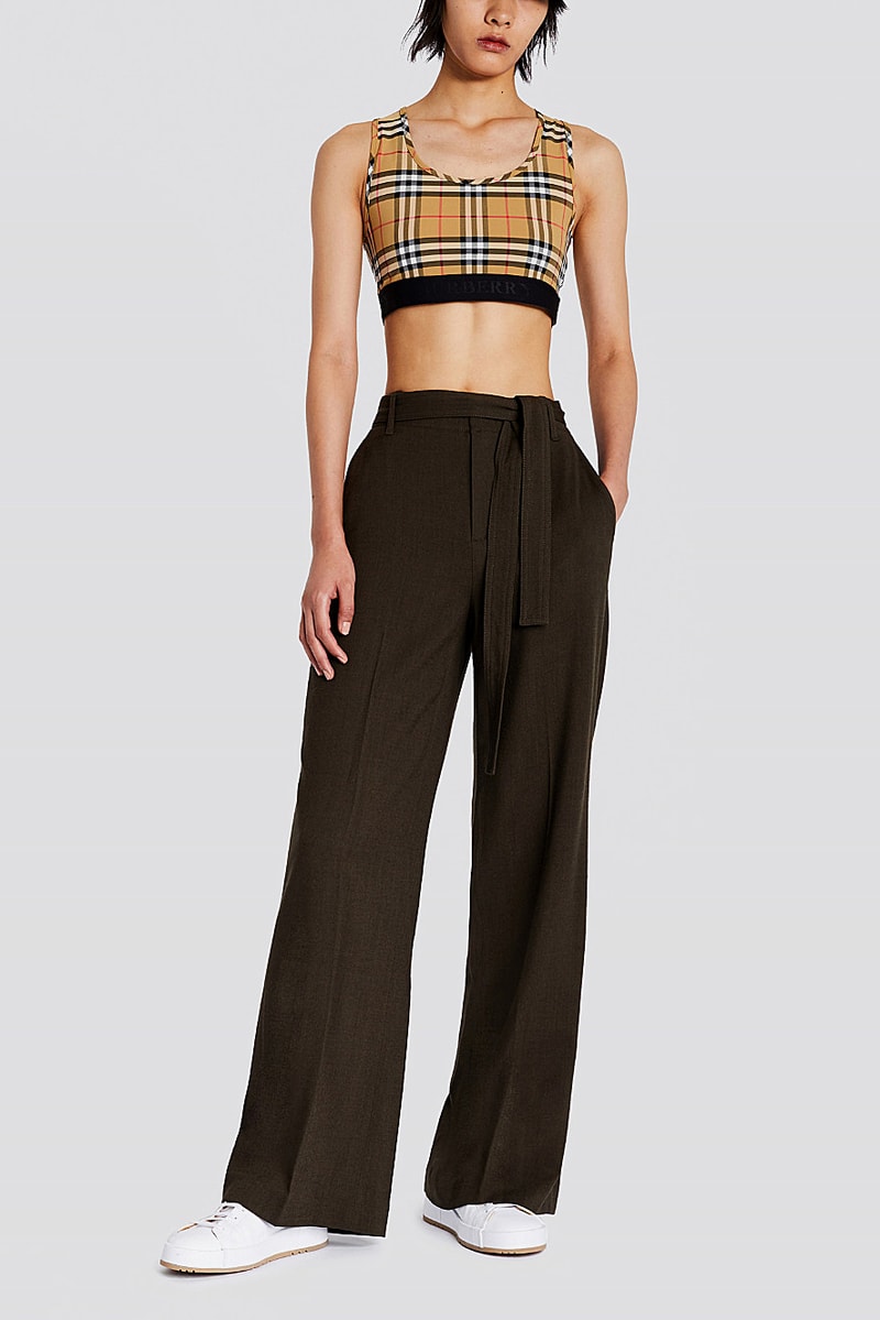 Burberry Dalby Checked Stretch Jersey Sports Bra Antique Yellow Check