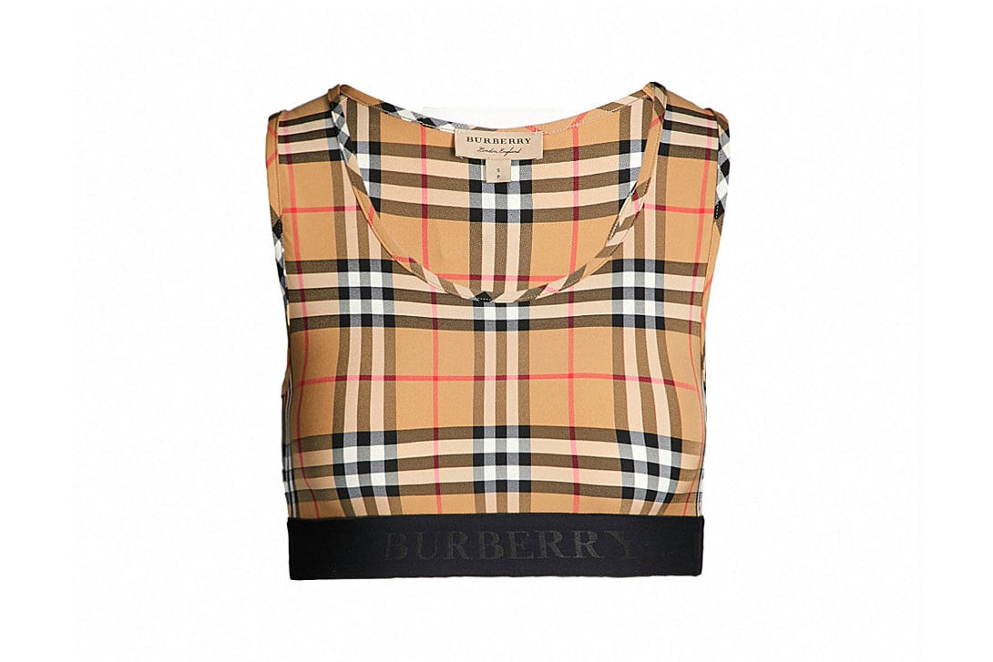 Burberry Dalby Checked Stretch Jersey Sports Bra Antique Yellow Check