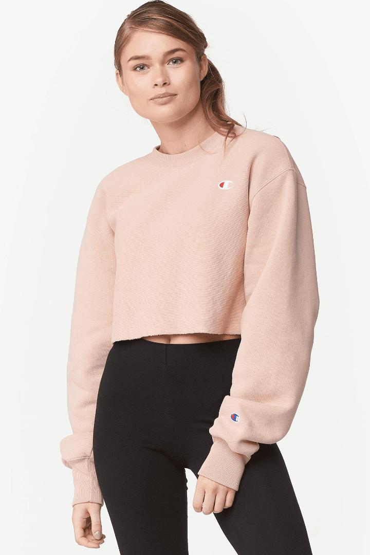 Champion Cropped Crew Sweater Pink