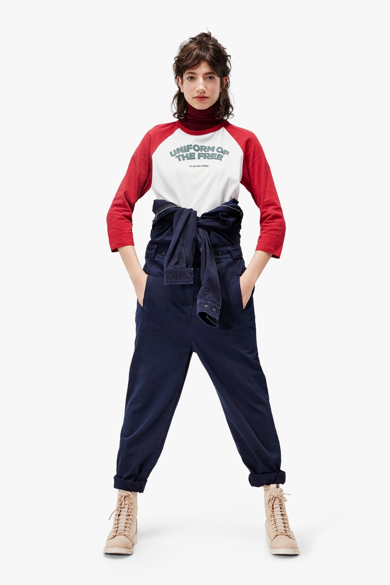 G-Star RAW Fall/Winter 2018 Lookbook Shirt Red White Pants Navy