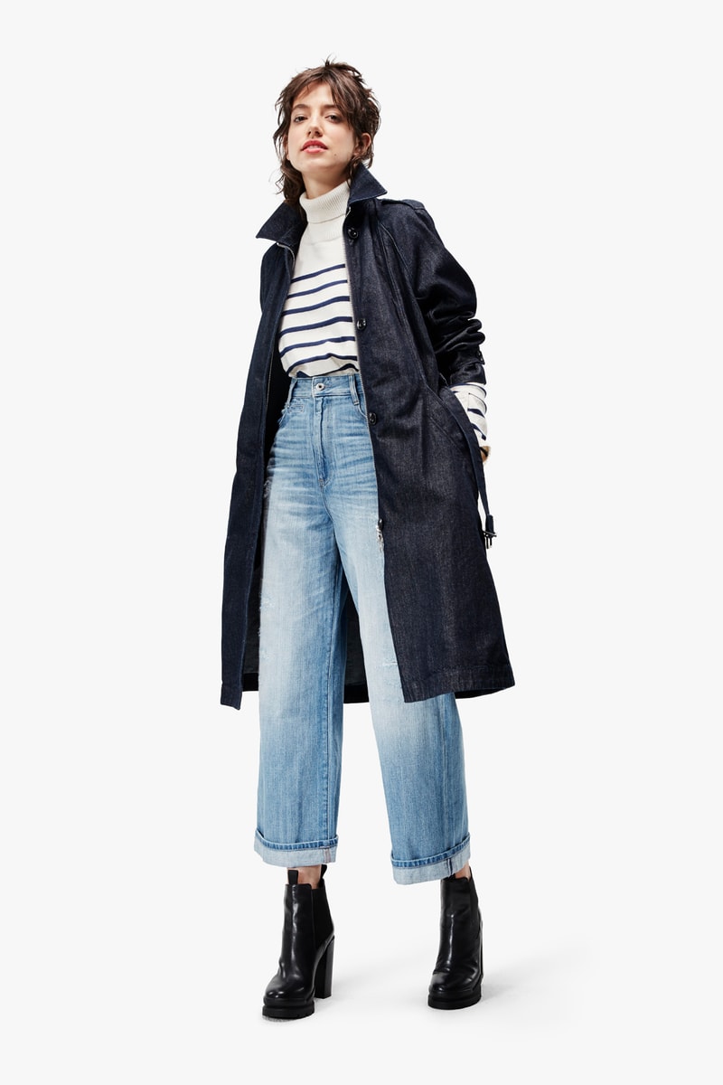 G-Star RAW Fall/Winter 2018 Lookbook Striped Shirt White Blue Coat Black