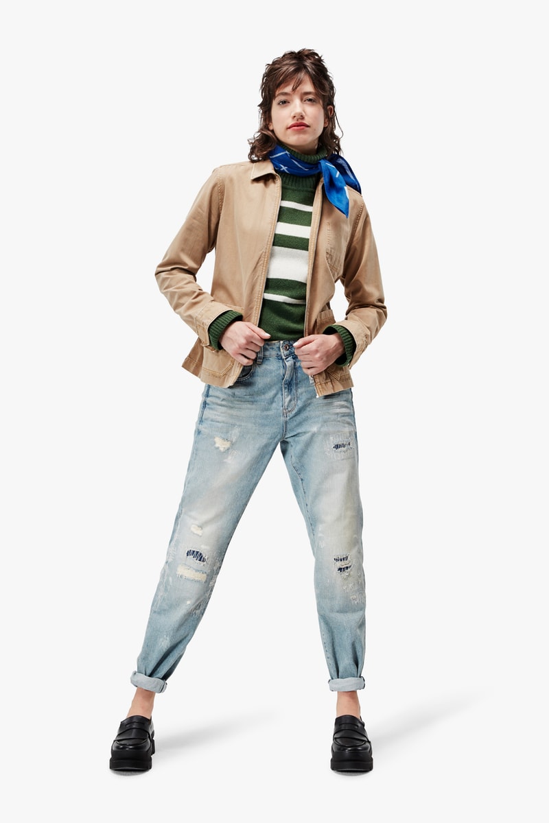 G-Star RAW Fall/Winter 2018 Lookbook Striped Shirt White Blue Coat Khaki