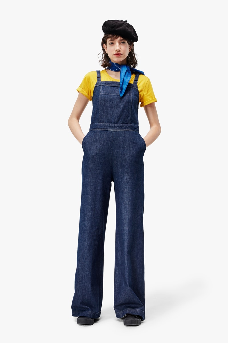 G-Star RAW Fall/Winter 2018 Lookbook Denim Overalls Blue Shirt Yellow Beret Black