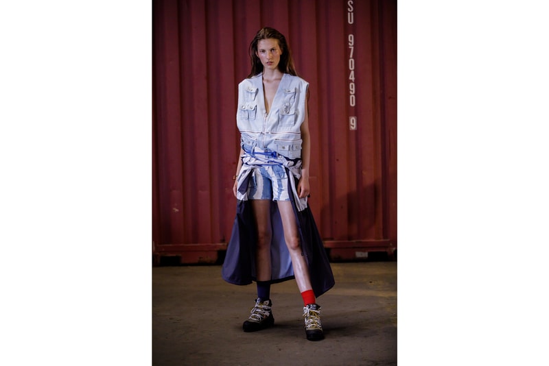 GANNI Copenhagen Fashion Week Backstage Spring Summer 2019 SS19 Denim Top Shorts White Blue