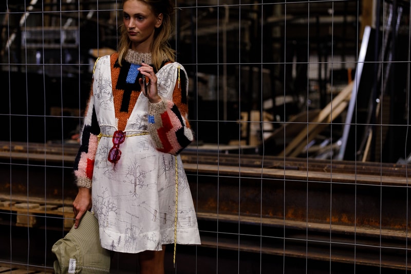 GANNI Copenhagen Fashion Week Backstage Spring Summer 2019 SS19 Sweater Tan Pink Dress White