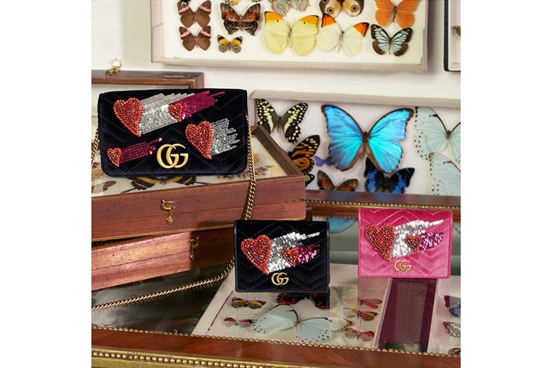 Gucci Chinese Valentines Day GG Marmont Velvet Bag Wallets Black Rubin