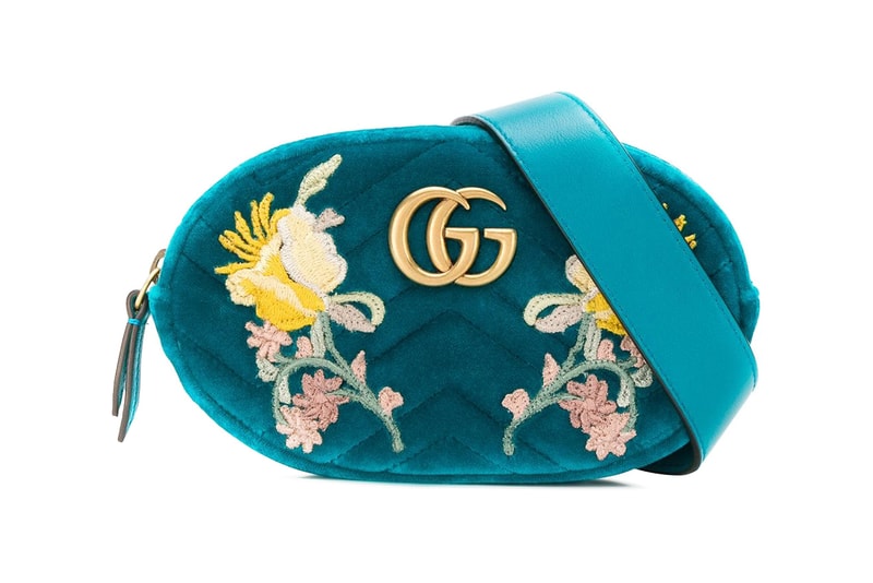 Gucci Velvet Bum Bag Floral Green