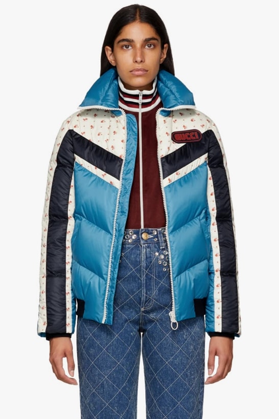 Gucci Floral Stripe Down Jacket Blue