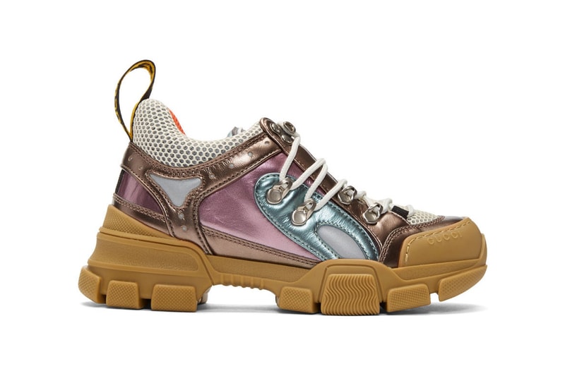 Gucci Flashtrek Trainer Metallic Leather Blue Purple