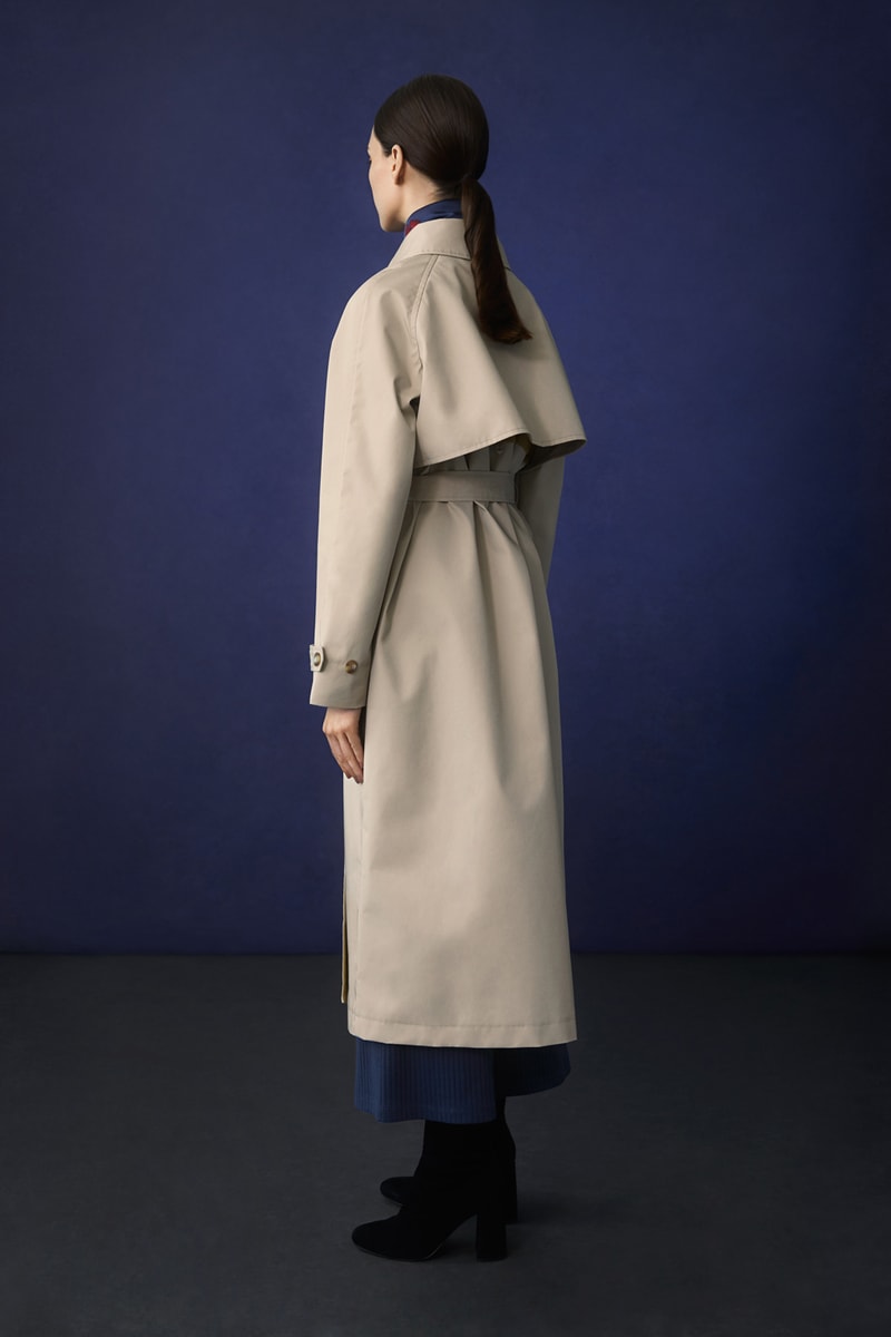 Hana Tajima for Uniqlo Fall/Winter 2018 Collection HPJ Belted Long Coat Tan Ribbed Wide Pants Blue