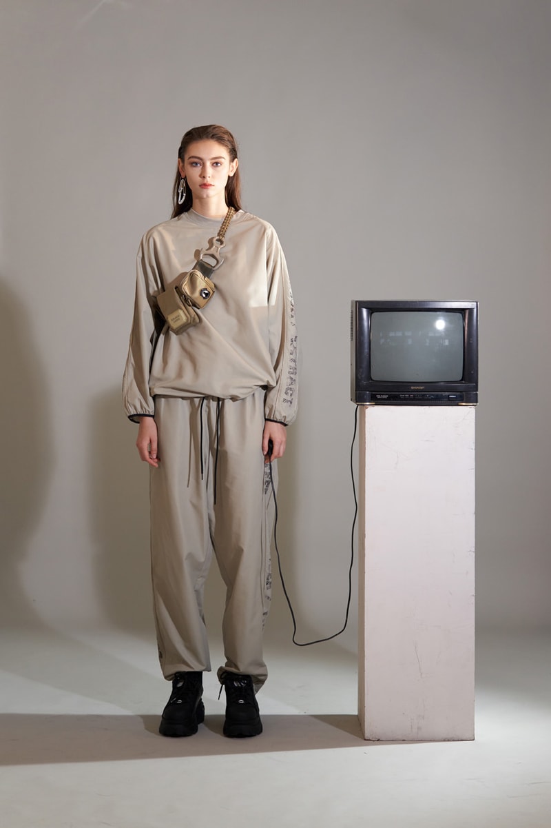 HBX Hyein Seo Fall/Winter 2018 Editorial Track Top Pants Cross Bag Tan