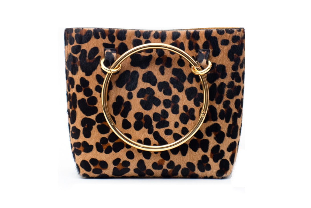 Janis Studios Darka Leopard Handbag Nickle Chain Gold Hoop Rope Handle