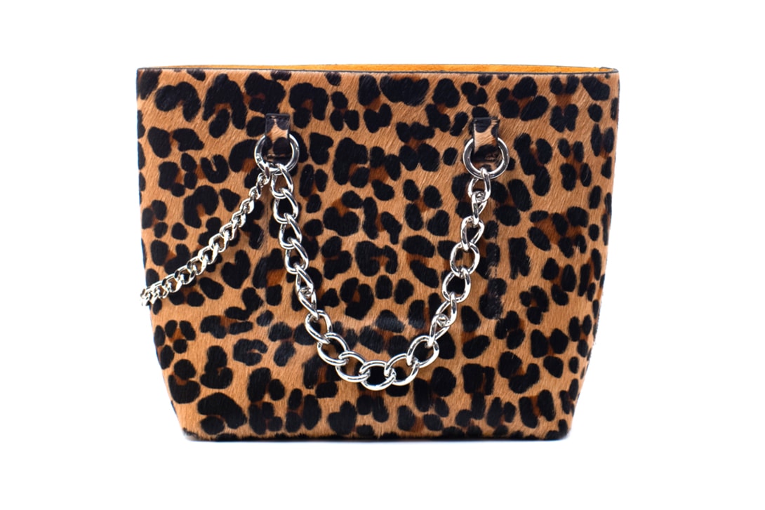 Janis Studios Darka Leopard Handbag Nickle Chain Gold Hoop Rope Handle