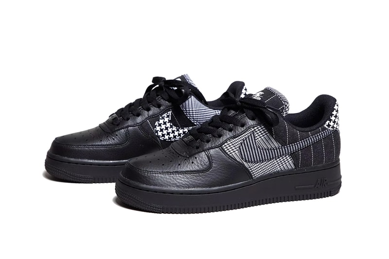 Nike Air Force 1 Sneaker Shoe Black White Dogtooth Print
