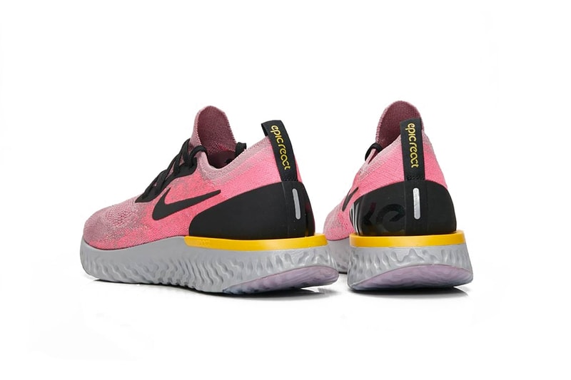 Nike Epic React Flyknit "Plum Dust" Pink Running Shoe Trainer Running Sneaker Grey Yellow Two Tone