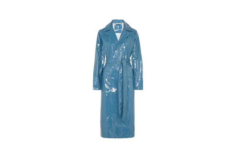 Rains x Net-a-Porter Capsule Collection Glossed-PU Trench Coat Faded Blue