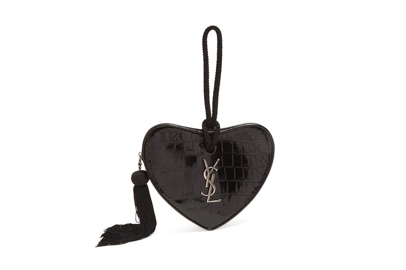 Saint Laurent YSL Yves Saint Laurent Heart Clutch Black Leather
