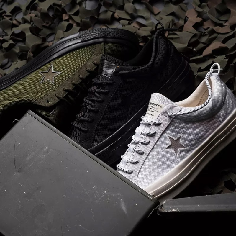 carhartt wip converse one star ox collab collection military green white black