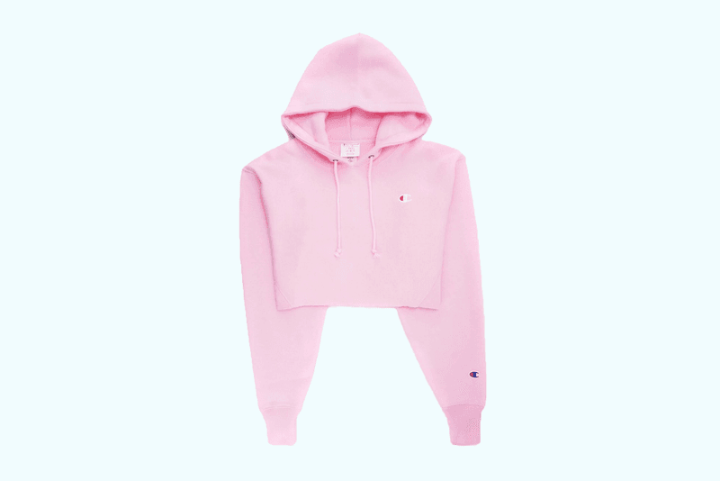 Champion's Cozy Cropped Hoodie Arrives in "Pink Candy"