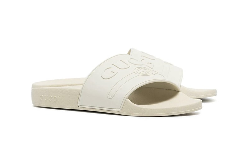 Gucci White Rubber Logo Pursuit Slides