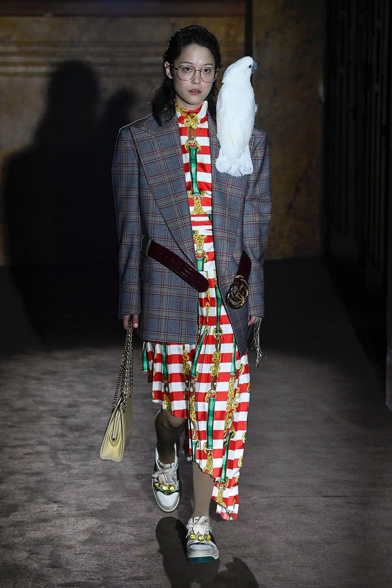 Gucci Alessandro Michelle Spring Summer 2019 Paris Fashion Week Show Collection Plaid Blazer Blue Dress White Red