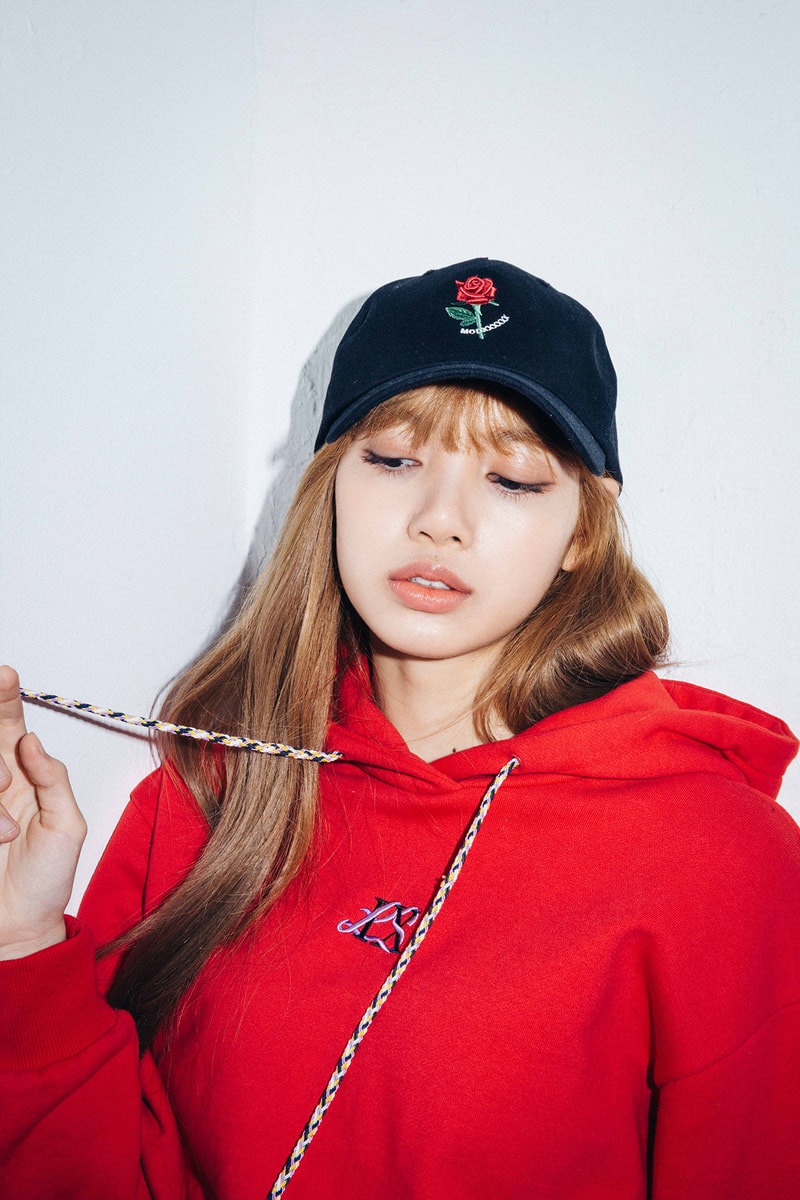 Lisa Blackpink Nonagon Red Hoodie Collaboration Cap Rose Black