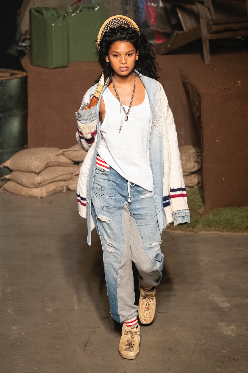 KITH 2018 Fall Winter NYFW New York Fashion Week Greg Lauren Shirt White Denim Pants Blue Sweater Grey