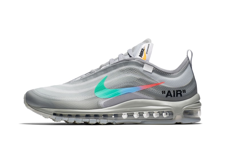 Off-White Nike Air Max 97 Menta Release Date Virgil Abloh Sneaker Shoe Grey Rainbow Swoosh Gradient
