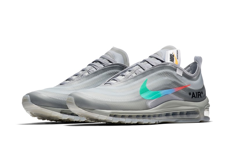 Off-White Nike Air Max 97 Menta Release Date Virgil Abloh Sneaker Shoe Grey Rainbow Swoosh Gradient