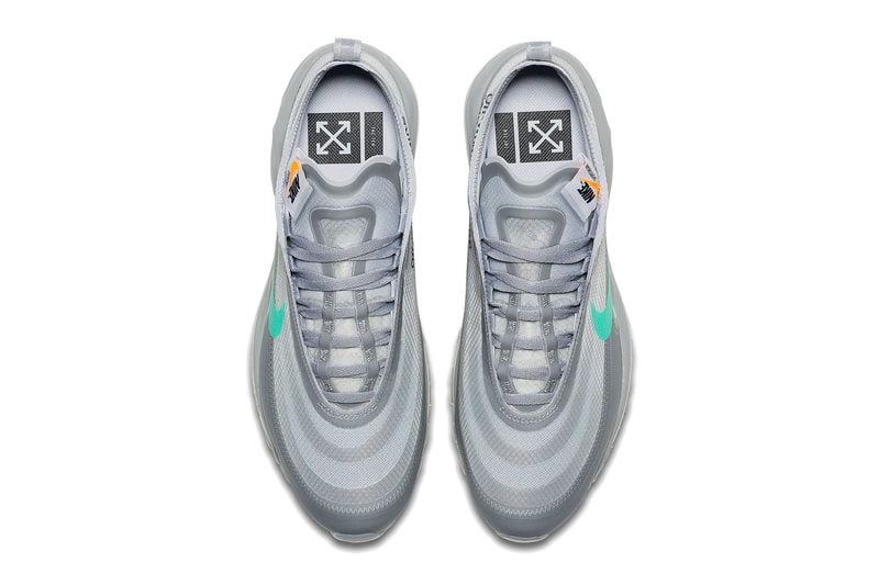 Off-White Nike Air Max 97 Menta Release Date Virgil Abloh Sneaker Shoe Grey Rainbow Swoosh Gradient