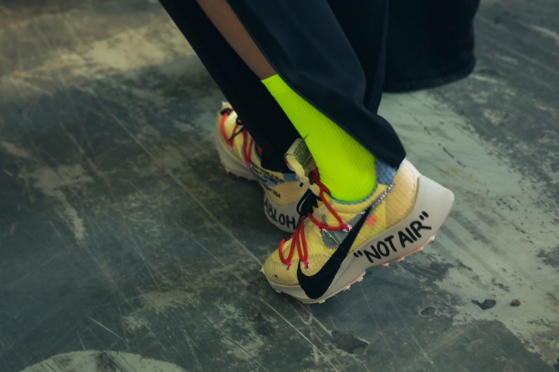 Off-White Virgil Abloh Spring Summer 2019 Paris Fashion Week Show Backstage Nike React Vapor Street Flyknit Green Blue