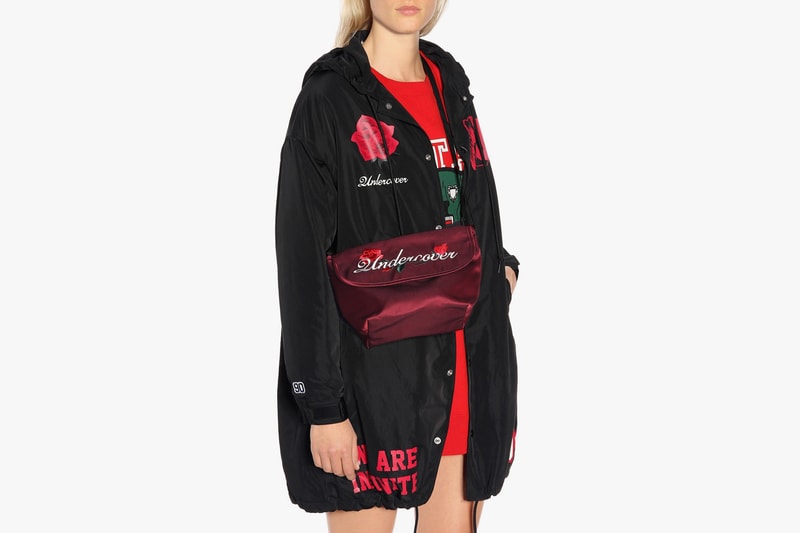 UNDERCOVER Satin Embroidered Shoulder Bag Burgundy