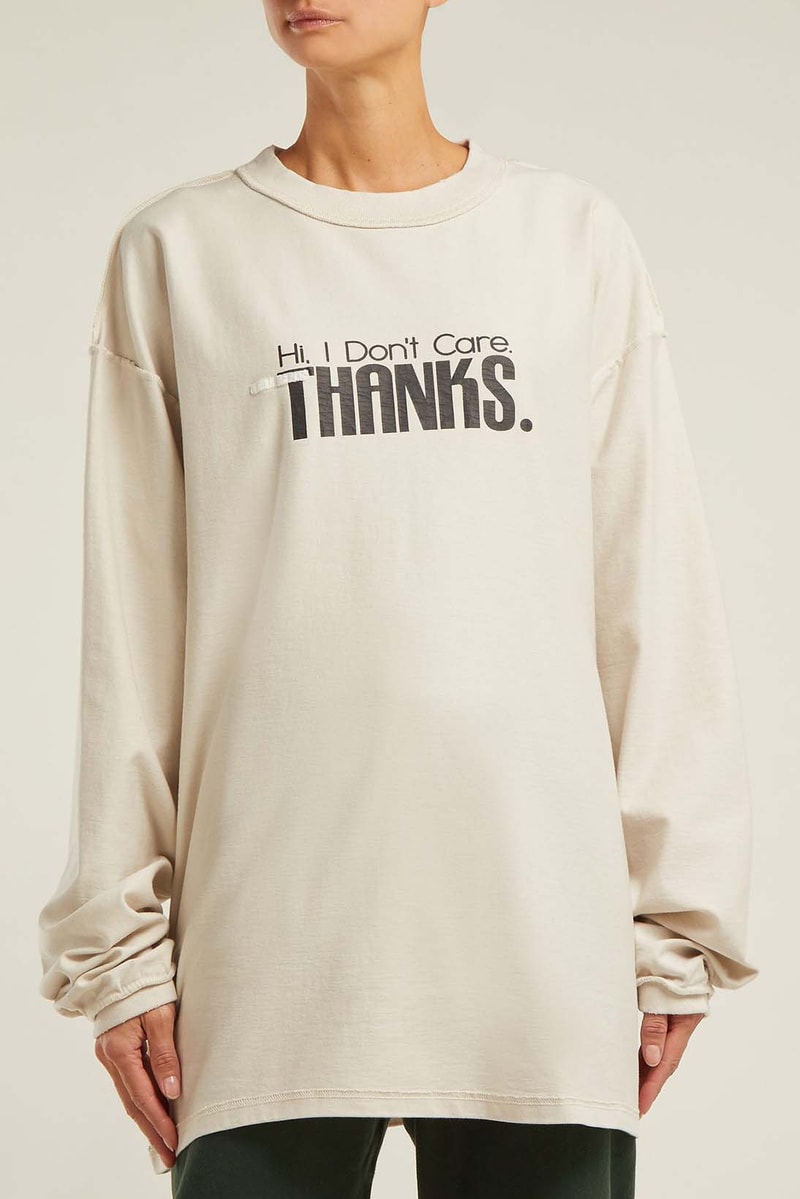 Vetements Hi I Don't Care Thanks White Sweatshirt