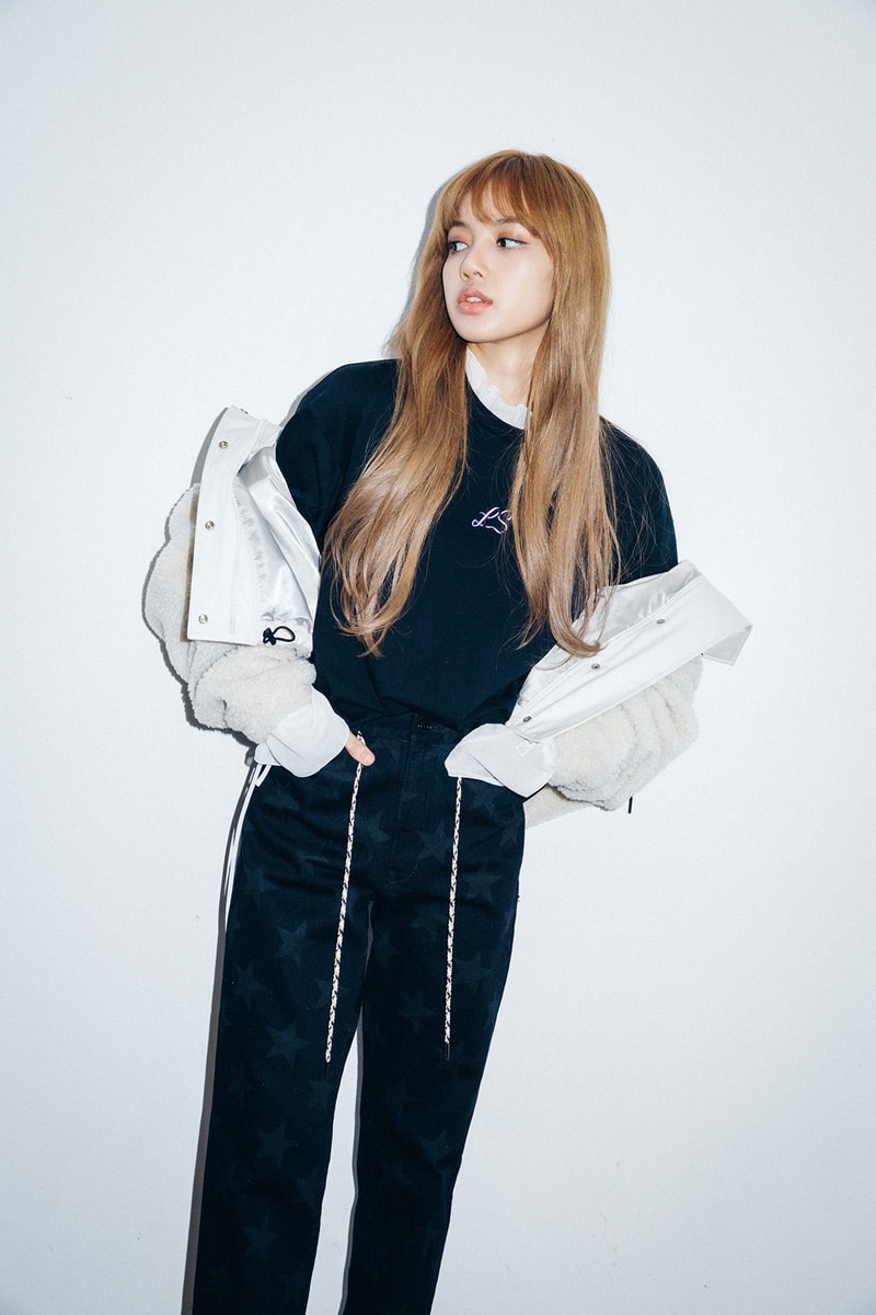 X-Girl Nonagon Blackpink Lisa Campaign Collaboration K-Pop Grey Fleece Jacket Blue Velvet