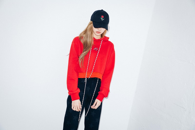 X-Girl Nonagon Blackpink Lisa Campaign Collaboration K-Pop Red Hoodie Black Pants Cap