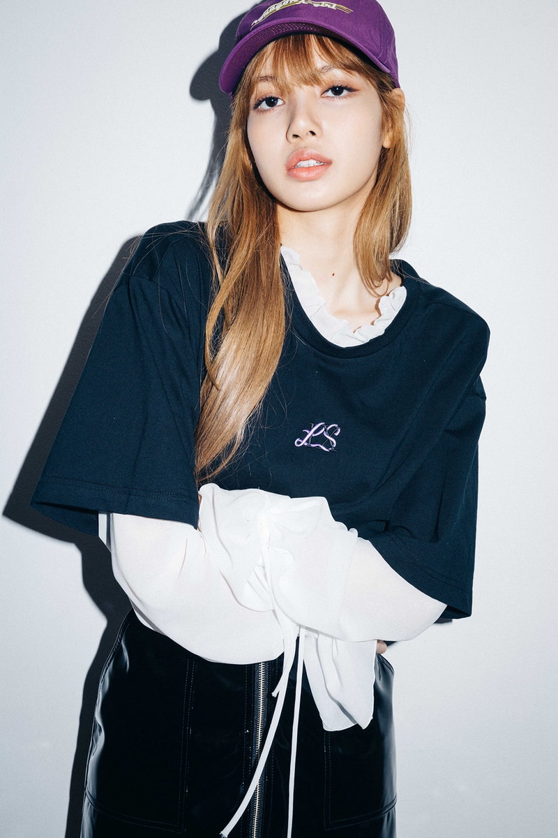 X-Girl Nonagon Blackpink Lisa Campaign Collaboration K-Pop Purple Cap Black Vinyl Skirt
