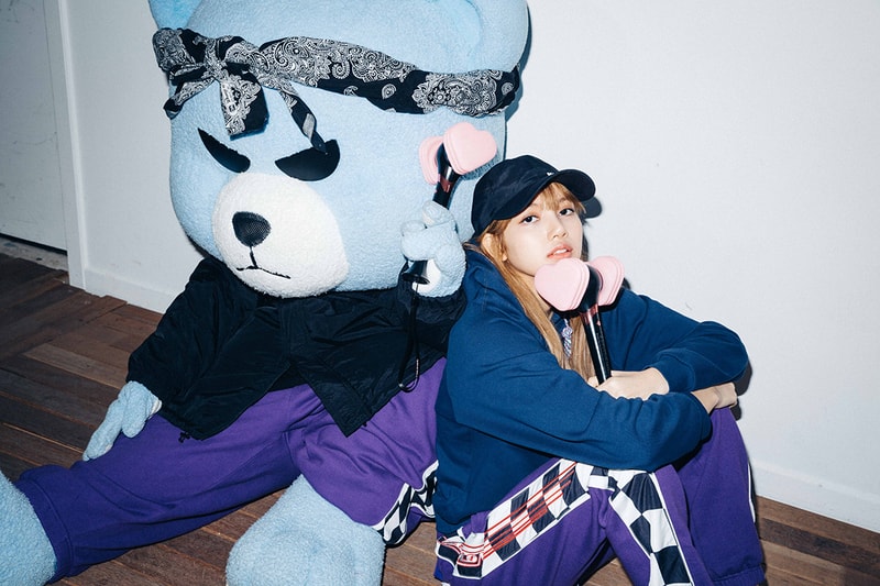 X-Girl Nonagon Blackpink Lisa Campaign Collaboration K-Pop Blue Hoodie Sweat Pants Bear
