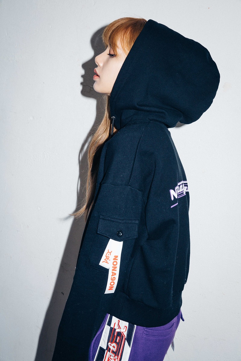 X-Girl Nonagon Blackpink Lisa Campaign Collaboration K-Pop Black Hoodie Purple Sweat Pants
