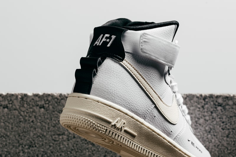 nike air force 1 high utility white light cream leather force is female velcro strap