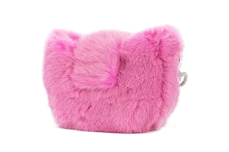 Alexander Wang Pink Fur Bedazzled CEO Mini-Bag Bold Small Purse Designer Luxury Diamond Crystal Logo Silver Hardware