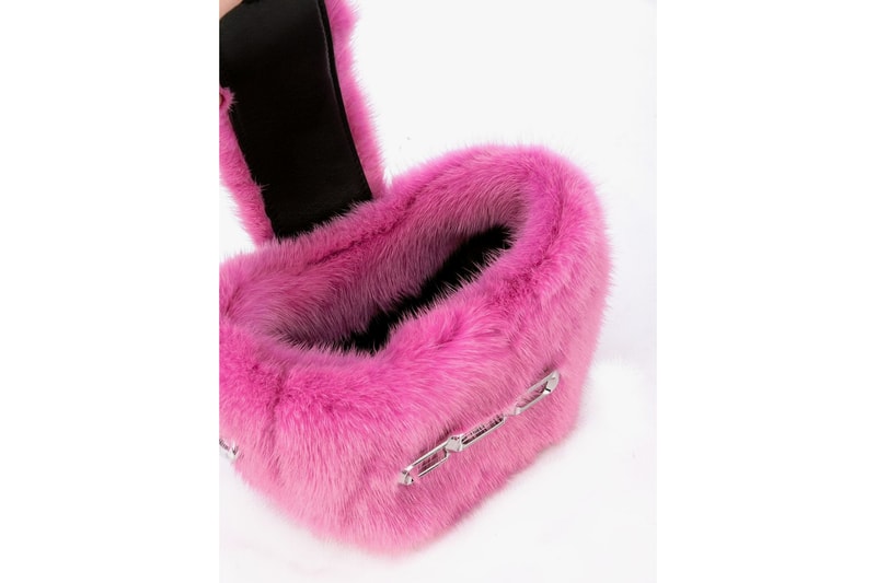 Alexander Wang Pink Fur Bedazzled CEO Mini-Bag Bold Small Purse Designer Luxury Diamond Crystal Logo Silver Hardware