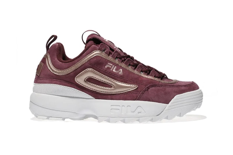 FILA Disruptor 2 in Burgundy Rose Gold Grey Suede