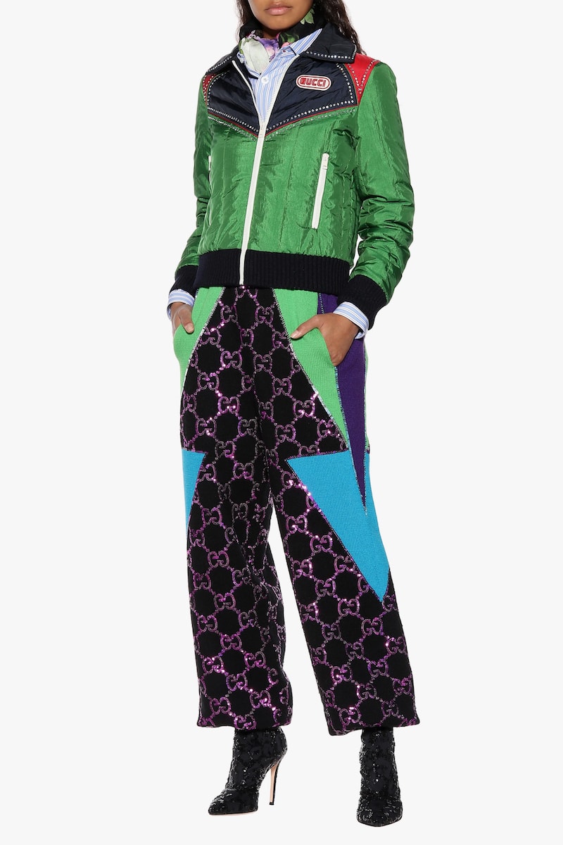 Gucci Monogram Sequin Wool Sweatpants Green Blue Purple Fall/Winter 2018 Collection