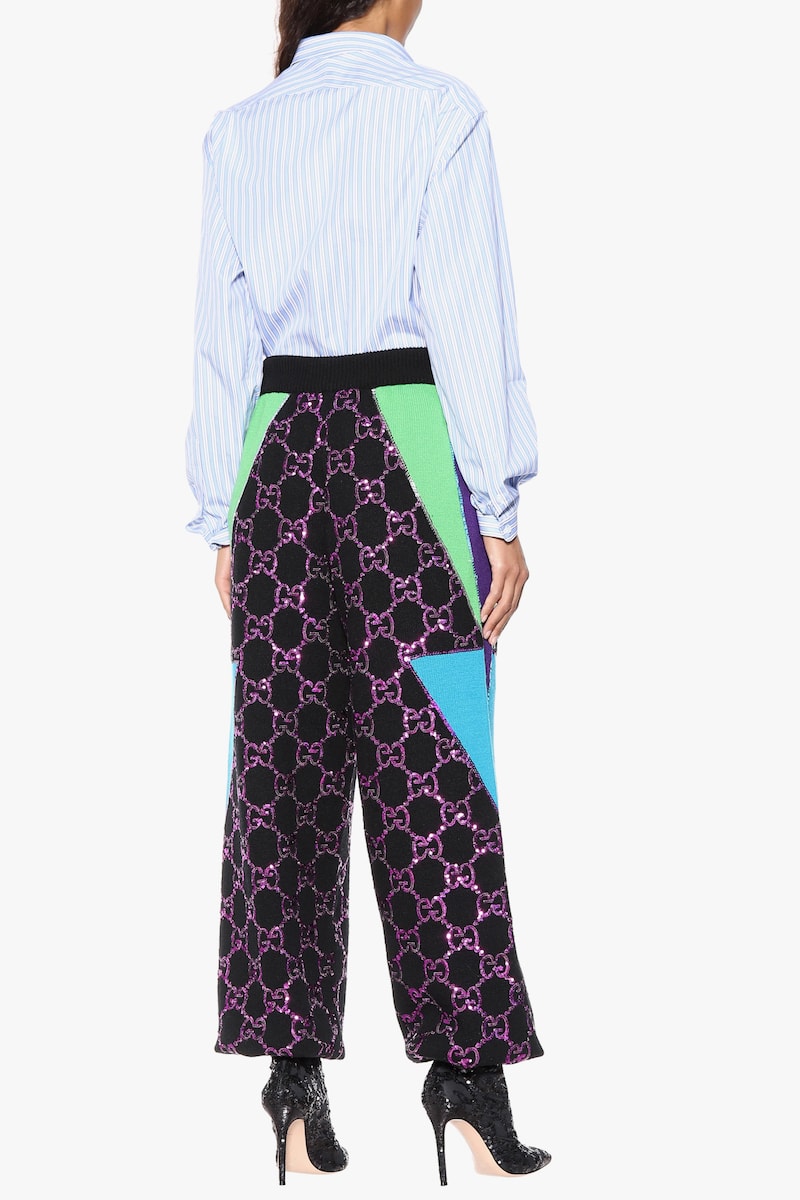Gucci Monogram Sequin Wool Sweatpants Green Blue Purple Fall/Winter 2018 Collection
