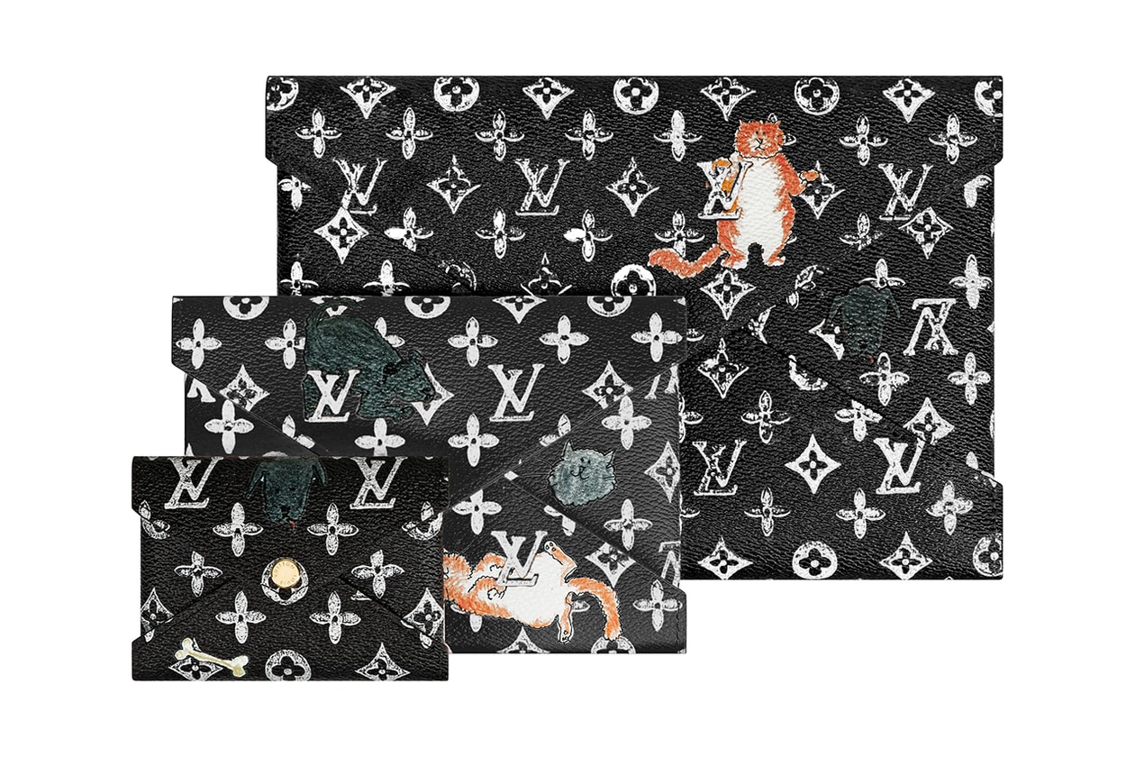 Grace Coddington Louis Vuitton Cruise 2019 Crossbody Bag Monogram LV Cats Brown Clutch Pouch White Black