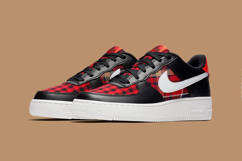 Nike Air Force 1 Black White Habanero Red Flannel