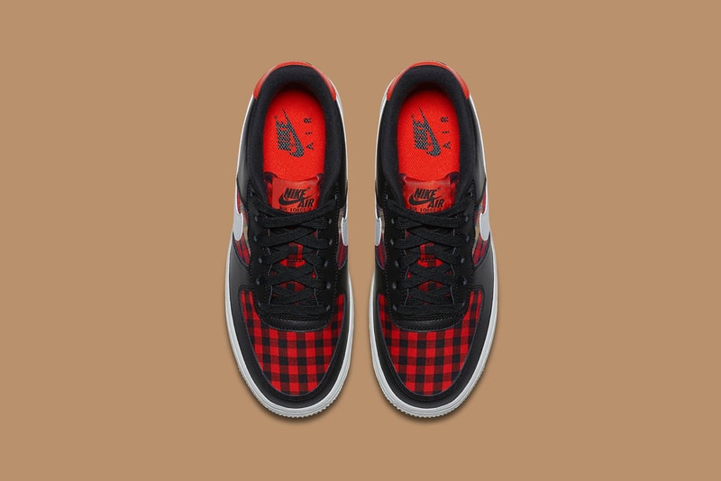 Nike Air Force 1 Black White Habanero Red Flannel